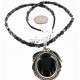 .925 Sterling Silver Handmade Certified Authentic Navajo Inlaid Natural Turquoise Snowflake Black Onyx Native American Necklace 24409-1-1588