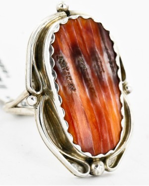.925 Sterling Silver Handmade Certified Authentic Navajo Natural Spiny Oyster Native American Ring  16990