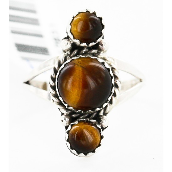 .925 Sterling Silver Handmade Certified Authentic Navajo Natural Tigers Eye Native American Ring  12831-5