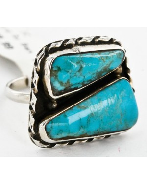 .925 Sterling Silver Handmade Certified Authentic Navajo Natural Turquoise Native American Ring  16827