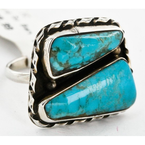 .925 Sterling Silver Handmade Certified Authentic Navajo Natural Turquoise Native American Ring  16827