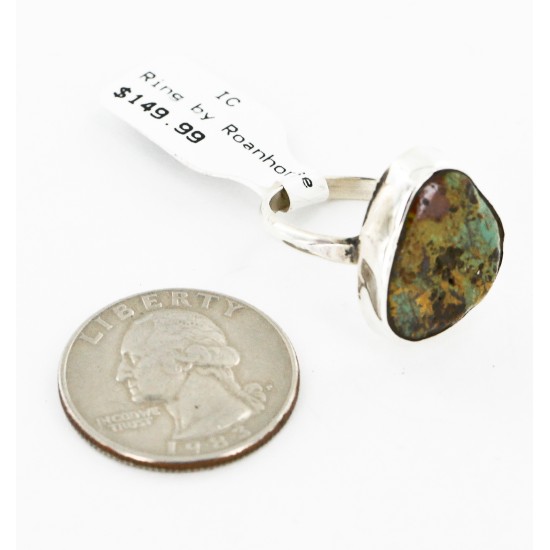 .925 Sterling Silver Handmade Certified Authentic Navajo Natural Turquoise Native American Ring  16994-1
