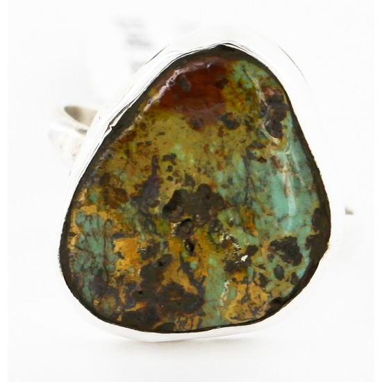 .925 Sterling Silver Handmade Certified Authentic Navajo Natural Turquoise Native American Ring  16994-1