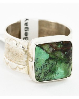 .925 Sterling Silver Squar Handmade Certified Authentic Navajo Natural Turquoise Native American Ring  26102-1