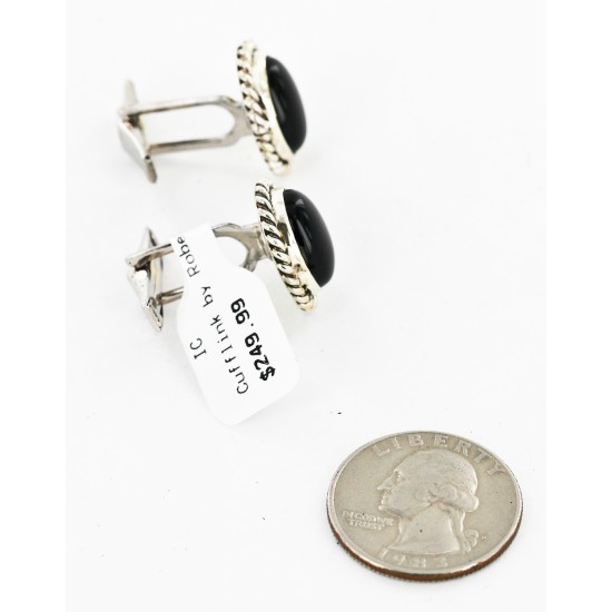 Handmade Certified Authentic Navajo .925 Sterling Silver Natural Black Onyx Native American Cuff Links 19109-4