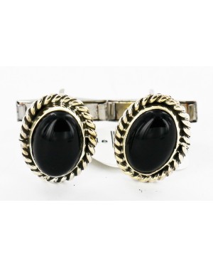 Handmade Certified Authentic Navajo .925 Sterling Silver Natural Black Onyx Native American Cuff Links 19109-4