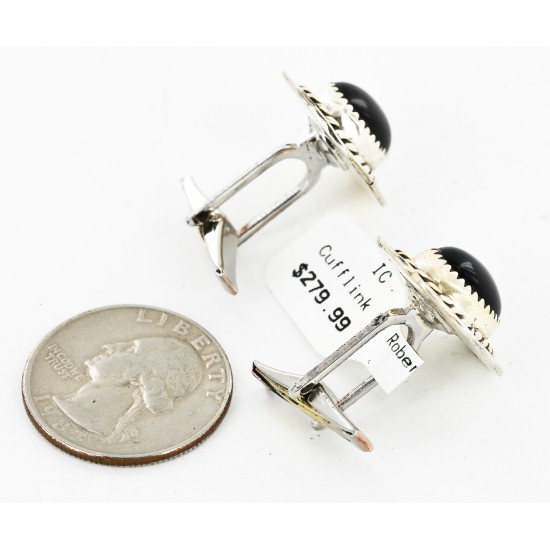Handmade Certified Authentic Navajo .925 Sterling Silver Natural Black Onyx Native American Cuff Links 19110-4
