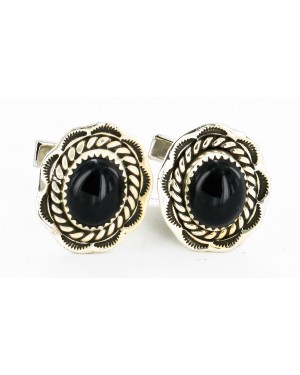 Handmade Certified Authentic Navajo .925 Sterling Silver Natural Black Onyx Native American Cuff Links 19110-4