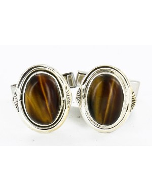 Handmade Certified Authentic Navajo .925 Sterling Silver Natural Tigers Eye Native American Cuff Links 19109-2