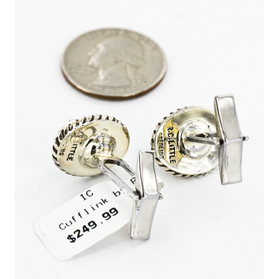 Handmade Certified Authentic Navajo .925 Sterling Silver Natural Turquoise Native American Cuff Links 19109-1