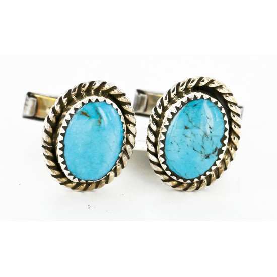Handmade Certified Authentic Navajo .925 Sterling Silver Natural Turquoise Native American Cuff Links 19109-1
