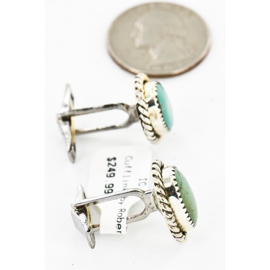 Handmade Certified Authentic Navajo .925 Sterling Silver Natural Turquoise Native American Cuff Links 19109-3