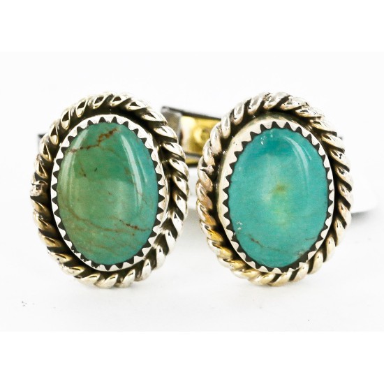Handmade Certified Authentic Navajo .925 Sterling Silver Natural Turquoise Native American Cuff Links 19109-3
