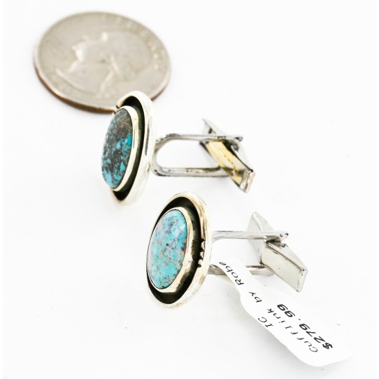 Handmade Certified Authentic Navajo .925 Sterling Silver Natural Turquoise Native American Cuff Links 19110-2