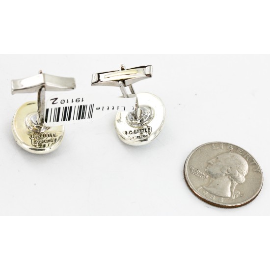 Handmade Certified Authentic Navajo .925 Sterling Silver Natural Turquoise Native American Cuff Links 19110-2