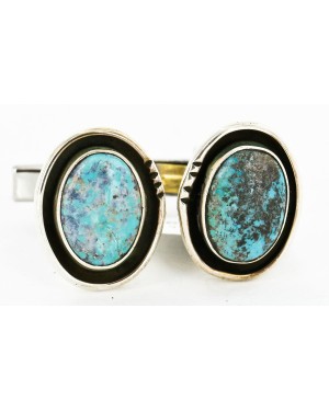 Handmade Certified Authentic Navajo .925 Sterling Silver Natural Turquoise Native American Cuff Links 19110-2
