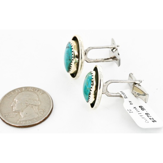 Handmade Certified Authentic Navajo .925 Sterling Silver Natural Turquoise Native American Cuff Links 19110-3