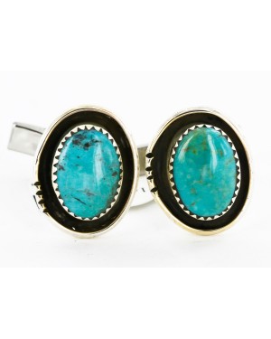 Handmade Certified Authentic Navajo .925 Sterling Silver Natural Turquoise Native American Cuff Links 19110-3