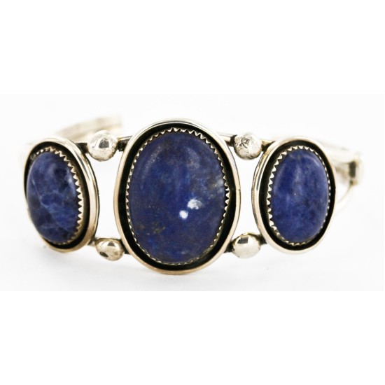 Large Handmade Certified Authentic Navajo .925 Sterling Silver Natural Lapis Native American Bracelet 12788
