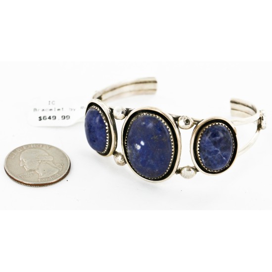 Large Handmade Certified Authentic Navajo .925 Sterling Silver Natural Lapis Native American Bracelet 12788