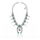 Squash Blossom .925 Sterling Silver Certified Authentic Navajo Native American Natural Turquoise Necklace 35125