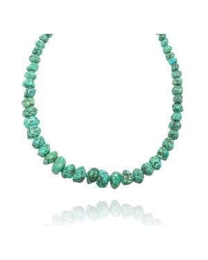 .925 Sterling Silver Certified Authentic Navajo Native American 1 strand Natural Turquoise Necklace 35126