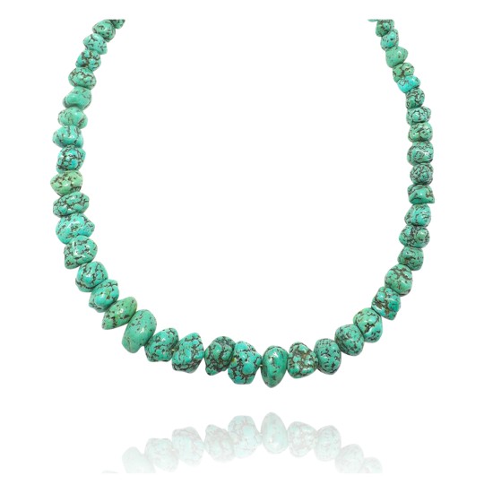 .925 Sterling Silver Certified Authentic Navajo Native American 1 strand Natural Turquoise Necklace 35126
