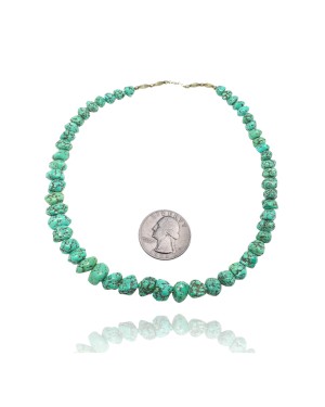 .925 Sterling Silver Certified Authentic Navajo Native American 1 strand Natural Turquoise Necklace 35126