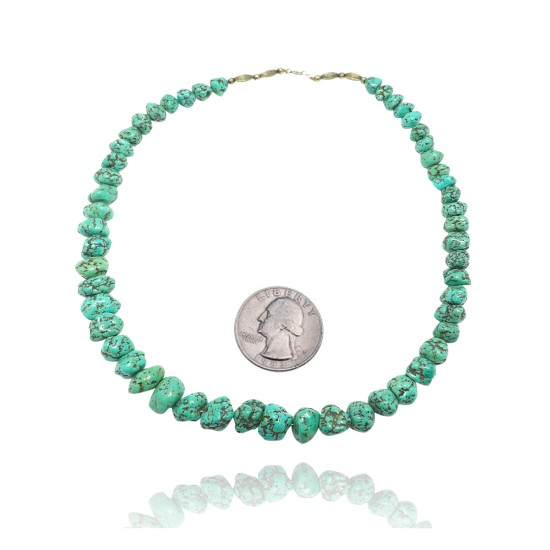 .925 Sterling Silver Certified Authentic Navajo Native American 1 strand Natural Turquoise Necklace 35126