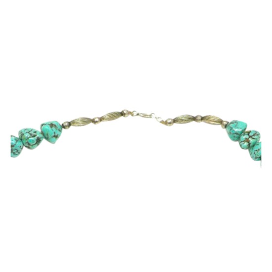 .925 Sterling Silver Certified Authentic Navajo Native American 1 strand Natural Turquoise Necklace 35126