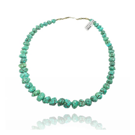 .925 Sterling Silver Certified Authentic Navajo Native American 1 strand Natural Turquoise Necklace 35126