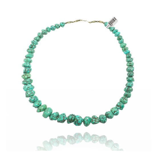 .925 Sterling Silver Certified Authentic Navajo Native American 1 strand Natural Turquoise Necklace 35126