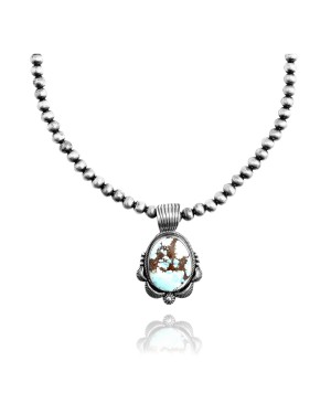 Sun .925 Sterling Silver Certified Authentic Handmade Navajo Native American Natural Turquoise Necklace 35127