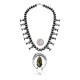 Squash Blossom .925 Sterling Silver Certified Authentic Handmade Navajo Native American Natural Turquoise Necklace 35128