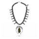 Squash Blossom .925 Sterling Silver Certified Authentic Handmade Navajo Native American Natural Turquoise Necklace 35128