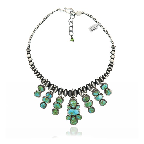 Wave .925 Sterling Silver Certified Authentic Handmade Navajo Native American Natural Turquoise Necklace 35129