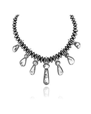 Swirl .925 Sterling Silver Certified Authentic Handmade Navajo Native American White Buffalo Necklace 35132