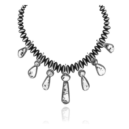 Swirl .925 Sterling Silver Certified Authentic Handmade Navajo Native American White Buffalo Necklace 35132