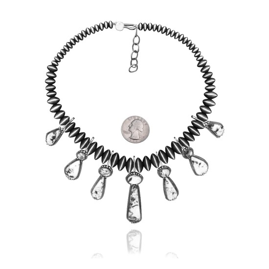 Swirl .925 Sterling Silver Certified Authentic Handmade Navajo Native American White Buffalo Necklace 35132