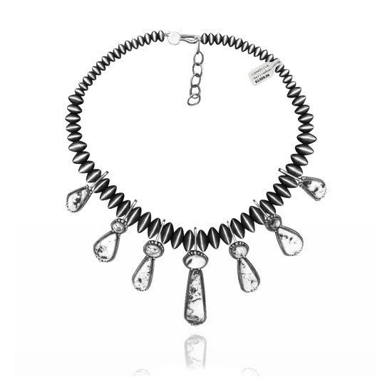 Swirl .925 Sterling Silver Certified Authentic Handmade Navajo Native American White Buffalo Necklace 35132