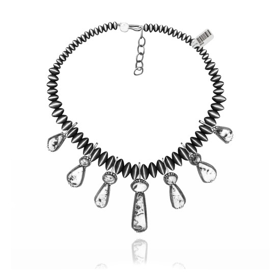Swirl .925 Sterling Silver Certified Authentic Handmade Navajo Native American White Buffalo Necklace 35132