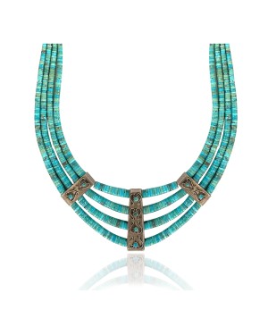 .925 Sterling Silver Certified Authentic Navajo Native American 3 strand Magnesite Necklace 35133