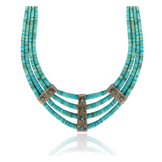 .925 Sterling Silver Certified Authentic Navajo Native American 3 strand Magnesite Necklace 35133