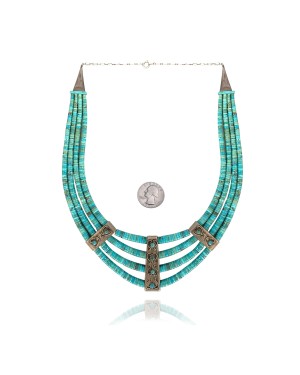 .925 Sterling Silver Certified Authentic Navajo Native American 3 strand Magnesite Necklace 35133