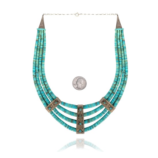 .925 Sterling Silver Certified Authentic Navajo Native American 3 strand Magnesite Necklace 35133