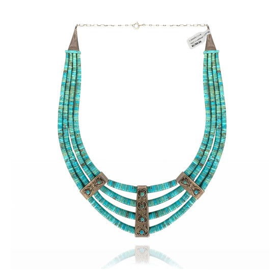 .925 Sterling Silver Certified Authentic Navajo Native American 3 strand Magnesite Necklace 35133