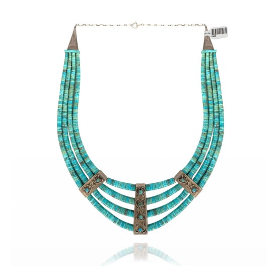 .925 Sterling Silver Certified Authentic Navajo Native American 3 strand Magnesite Necklace 35133