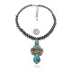 .925 Sterling Silver Certified Authentic Handmade Navajo Native American Natural Turquoise Spiny Oyster Necklace and Pendant 35134