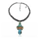 .925 Sterling Silver Certified Authentic Handmade Navajo Native American Natural Turquoise Spiny Oyster Necklace and Pendant 35134
