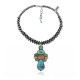 .925 Sterling Silver Certified Authentic Handmade Navajo Native American Natural Turquoise Spiny Oyster Necklace and Pendant 35134